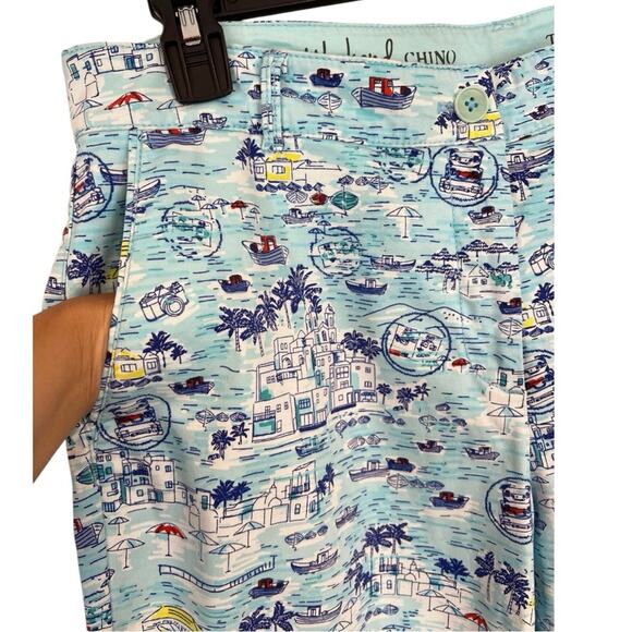 Talbots The Weekend Chino Pant in Aqua Blue w/ Tropical Scenic Print Size 12 - Picture 4 of 15